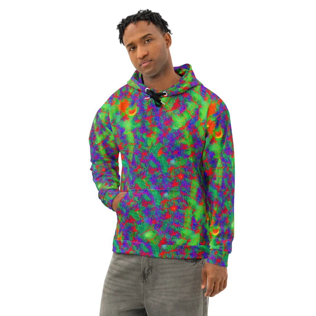 Neon Jungle Static on Cotton Hoodie — Left Front