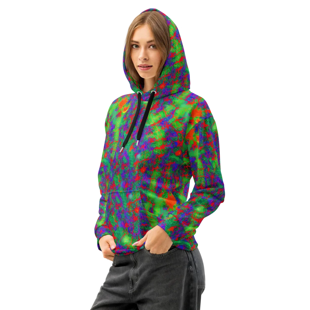 Neon Jungle Static on Cotton Hoodie — Left Front