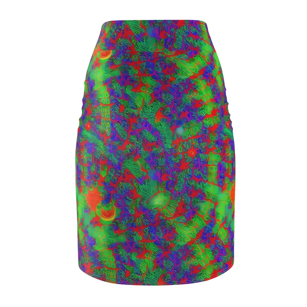 Neon Jungle Static on Pencil Skirt — Back