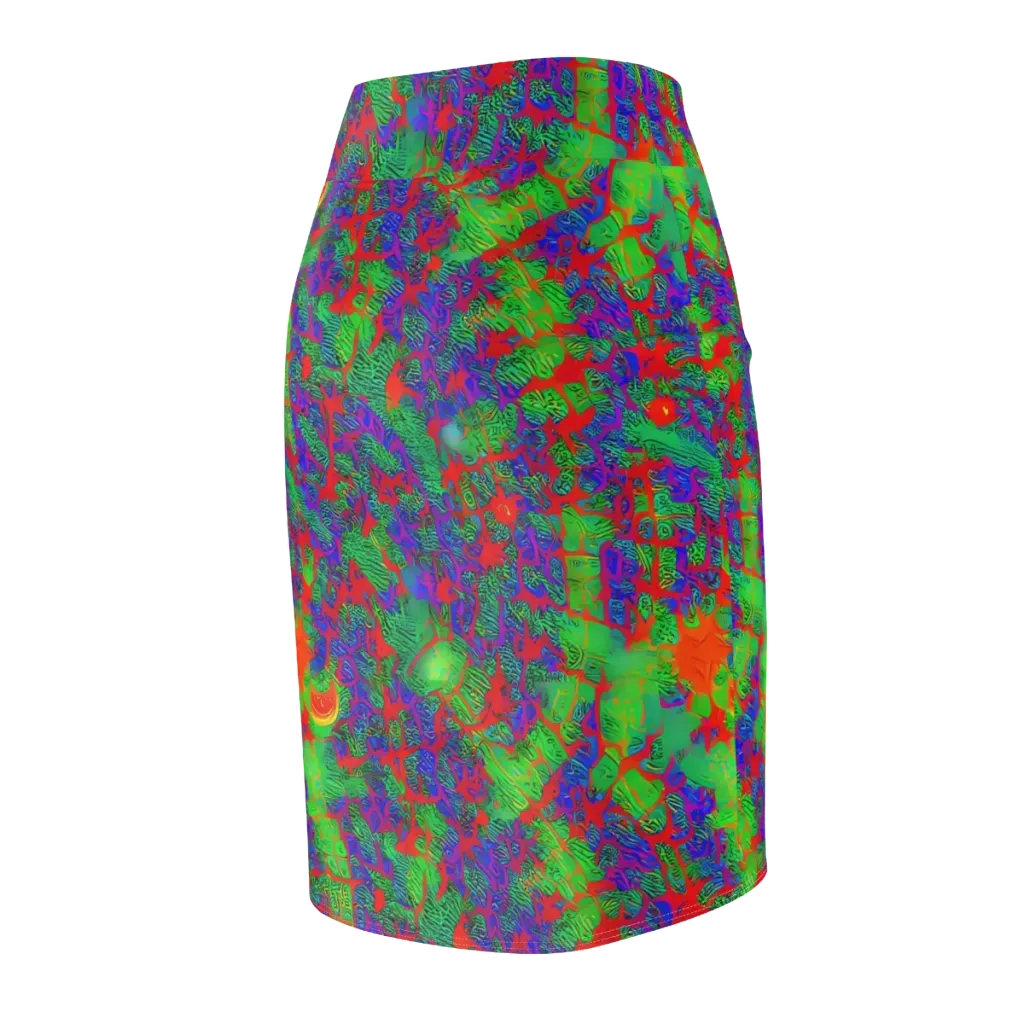 Neon Jungle Static on Pencil Skirt — Back Side