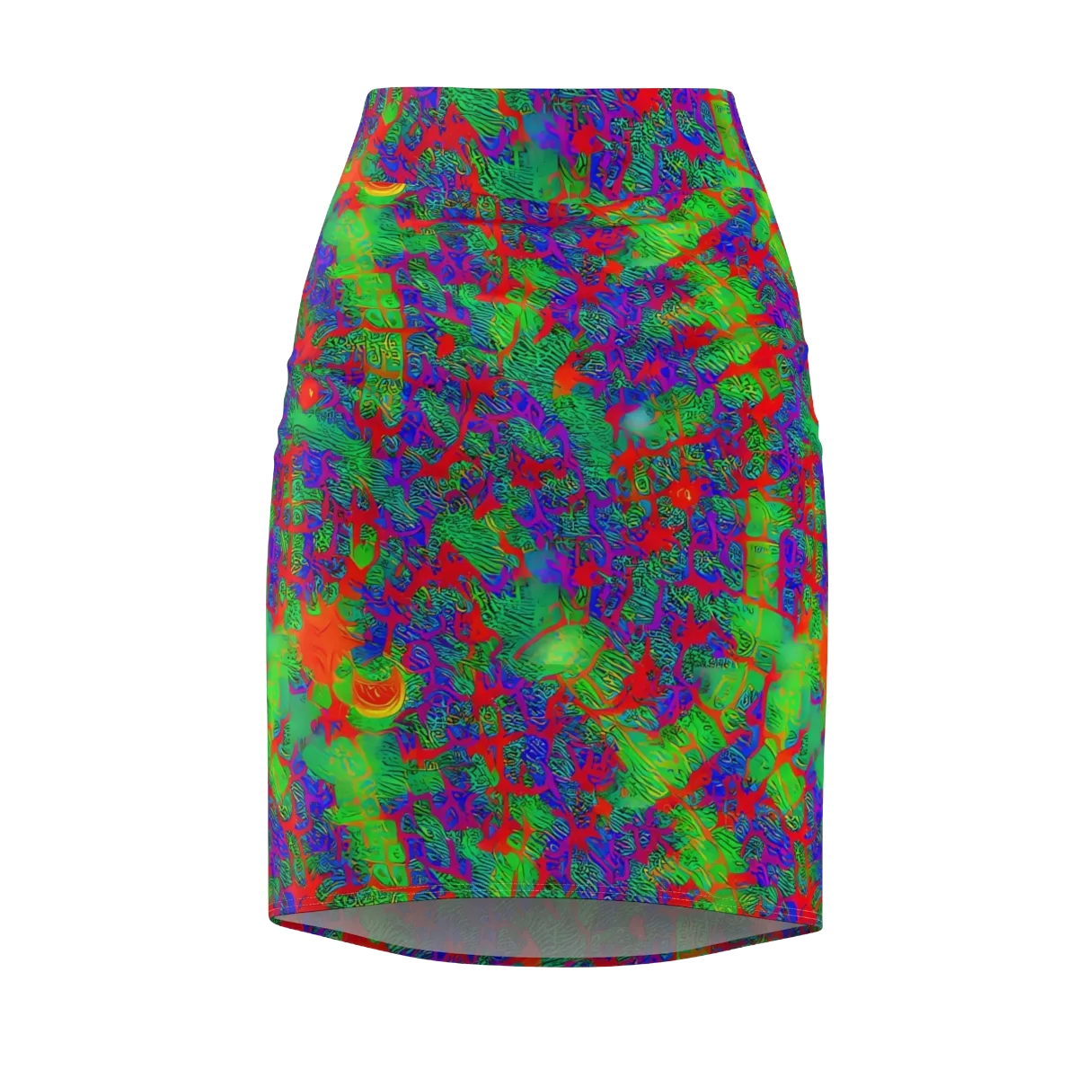 Neon Jungle Static on Pencil Skirt — Front
