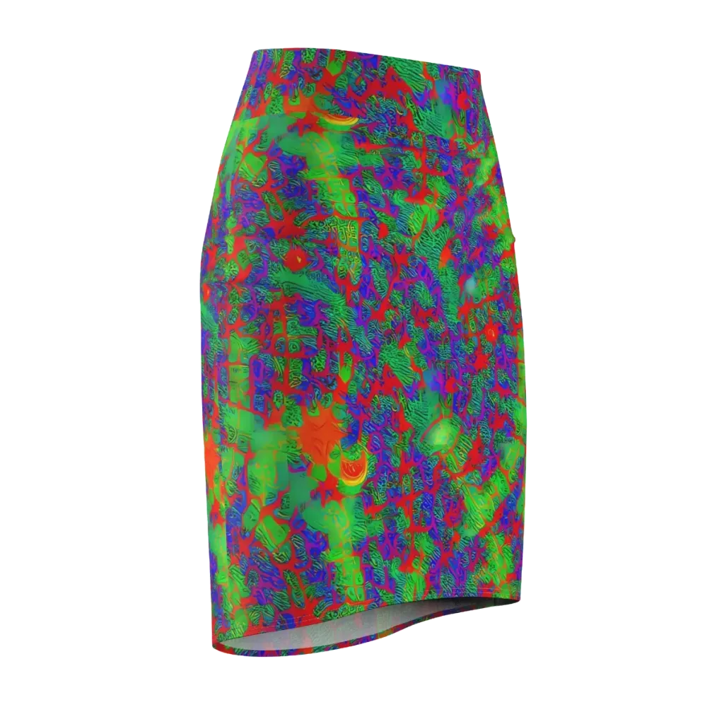 Neon Jungle Static on Pencil Skirt — Front Side