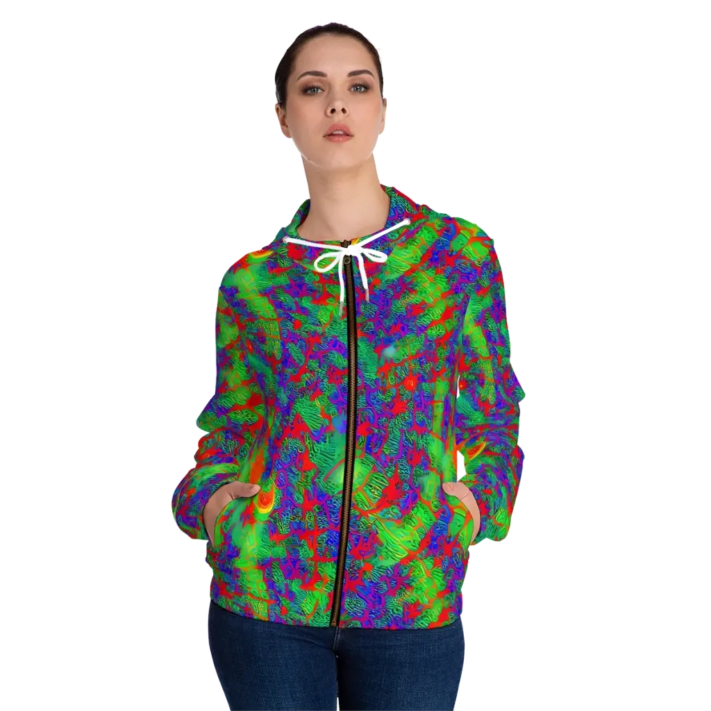 Neon Jungle Static on Women's Full-Zip Hoodie — Front On Person