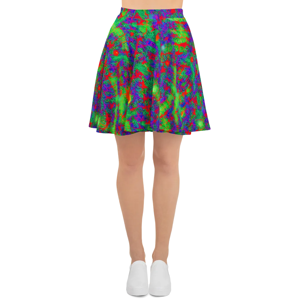 Neon Jungle Static on Skater Skirt — Front