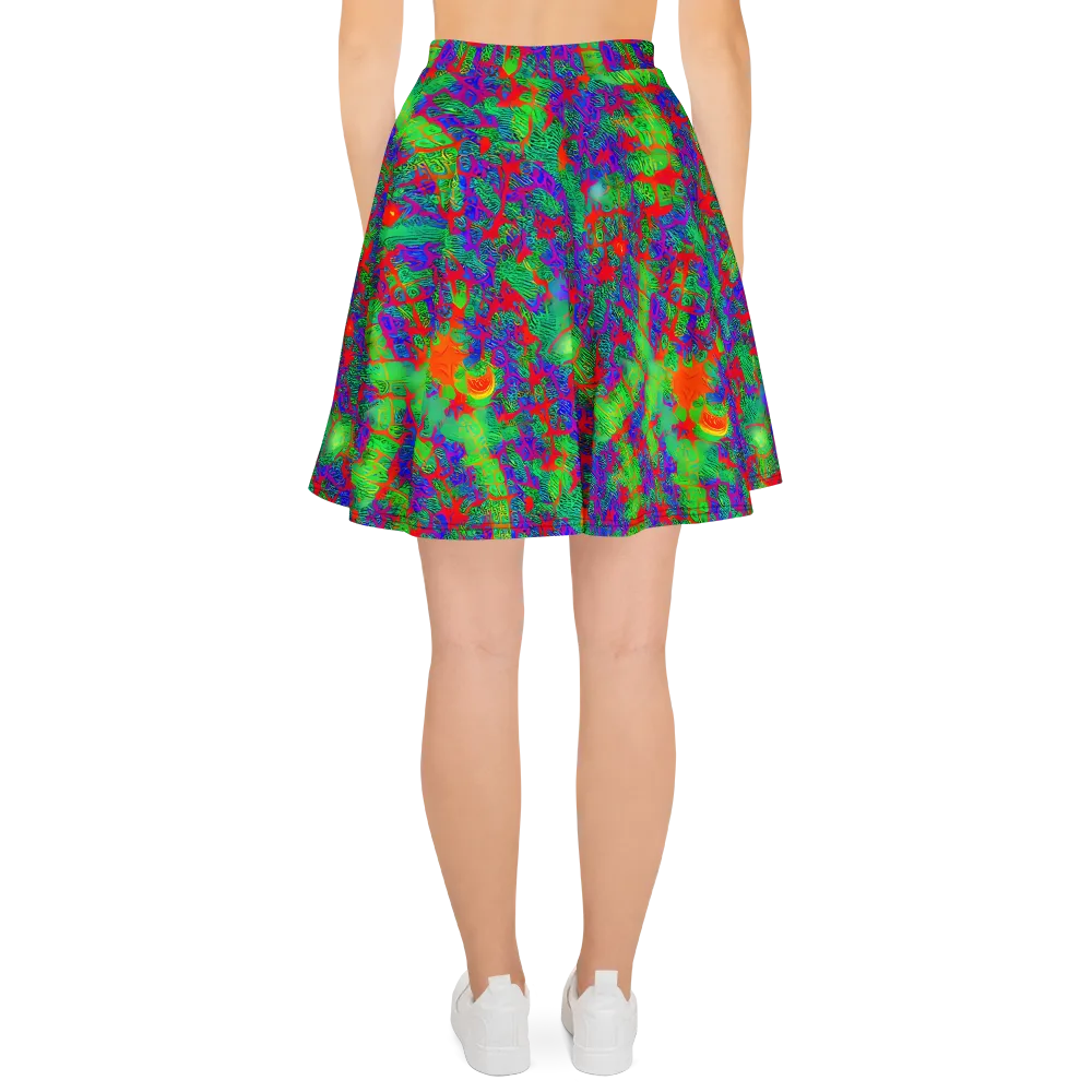 Neon Jungle Static on Skater Skirt — Back