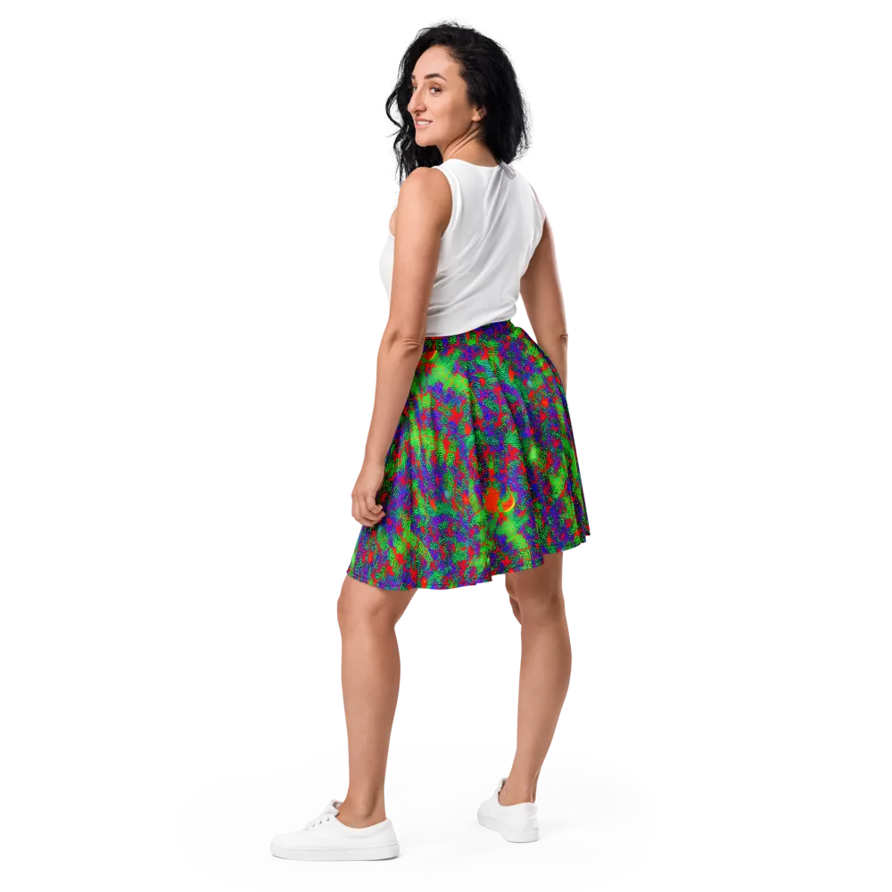 Neon Jungle Static on Skater Skirt — Back