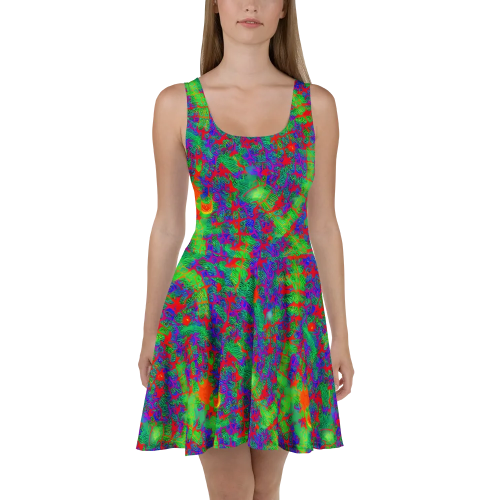 Neon Jungle Static on Skater Dress — Front