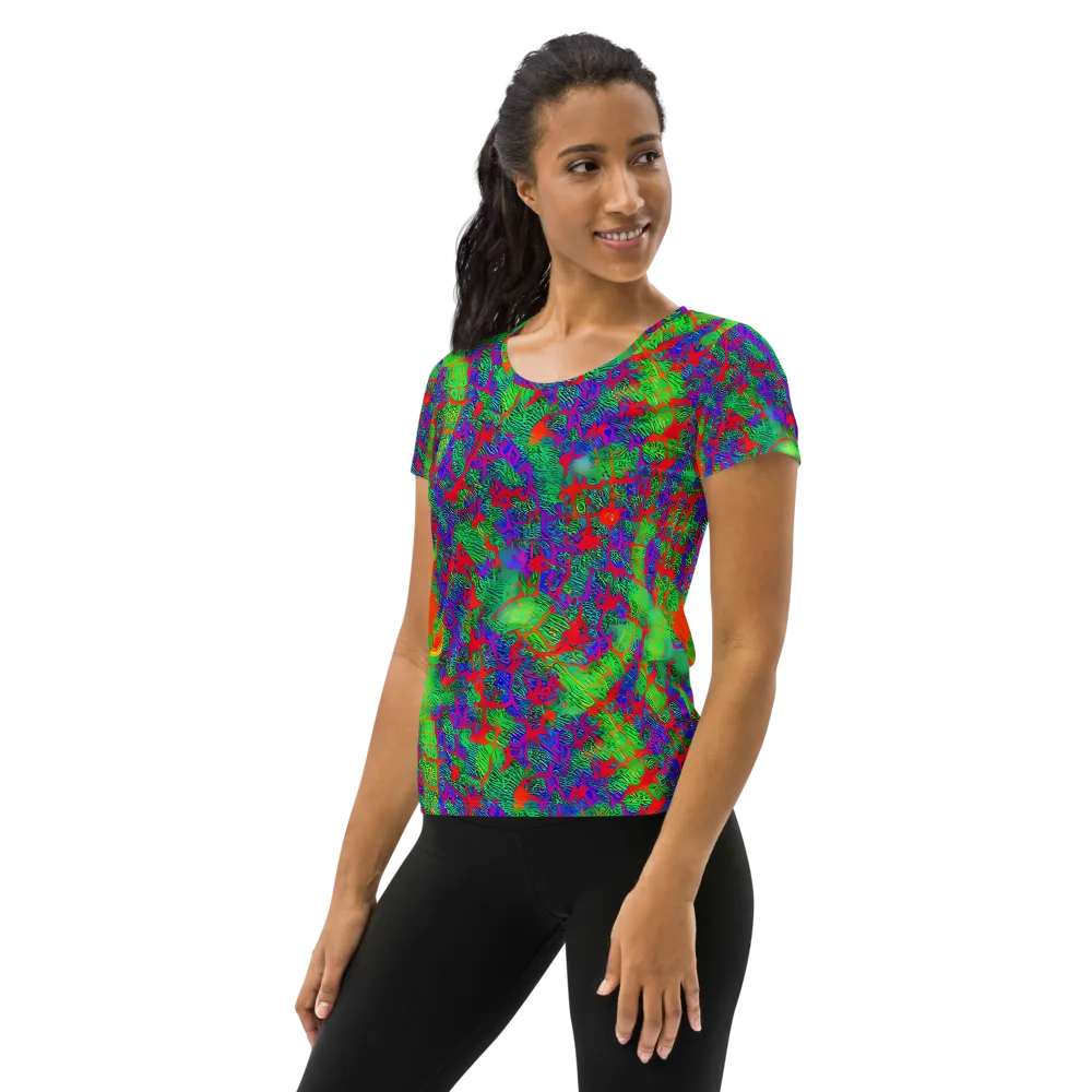Neon Jungle Static on Women's Athletic T-Shirt — Left