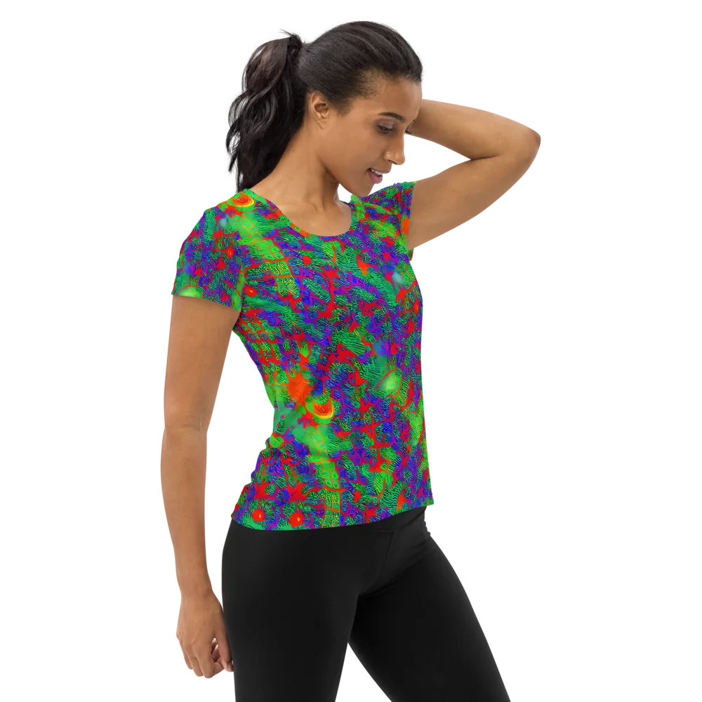 Neon Jungle Static on Women's Athletic T-Shirt — Right