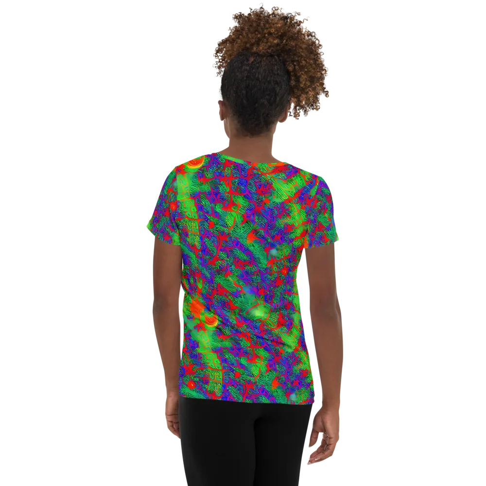 Neon Jungle Static on Women's Athletic T-Shirt — Back