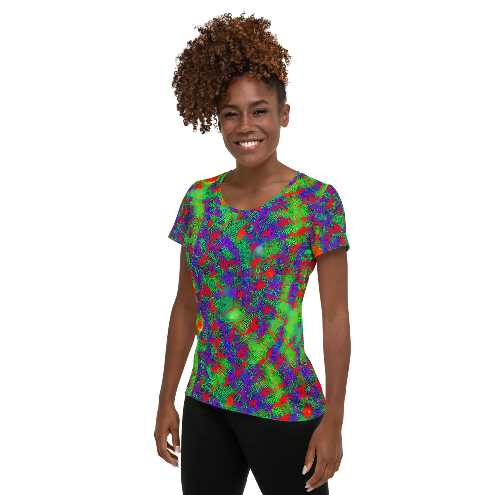 Neon Jungle Static on Women's Athletic T-Shirt — Left