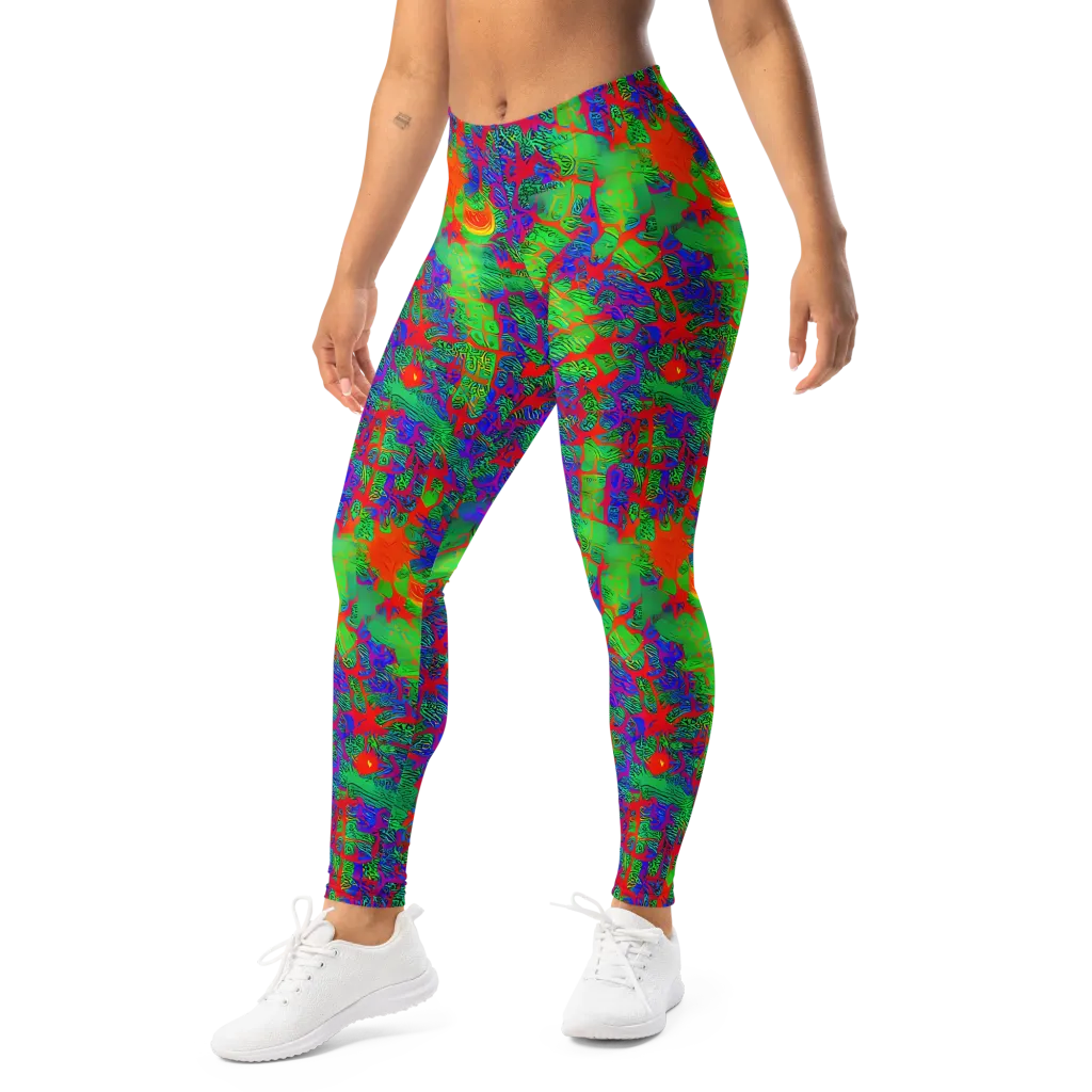 Neon Jungle Static on Leggings — Left Front