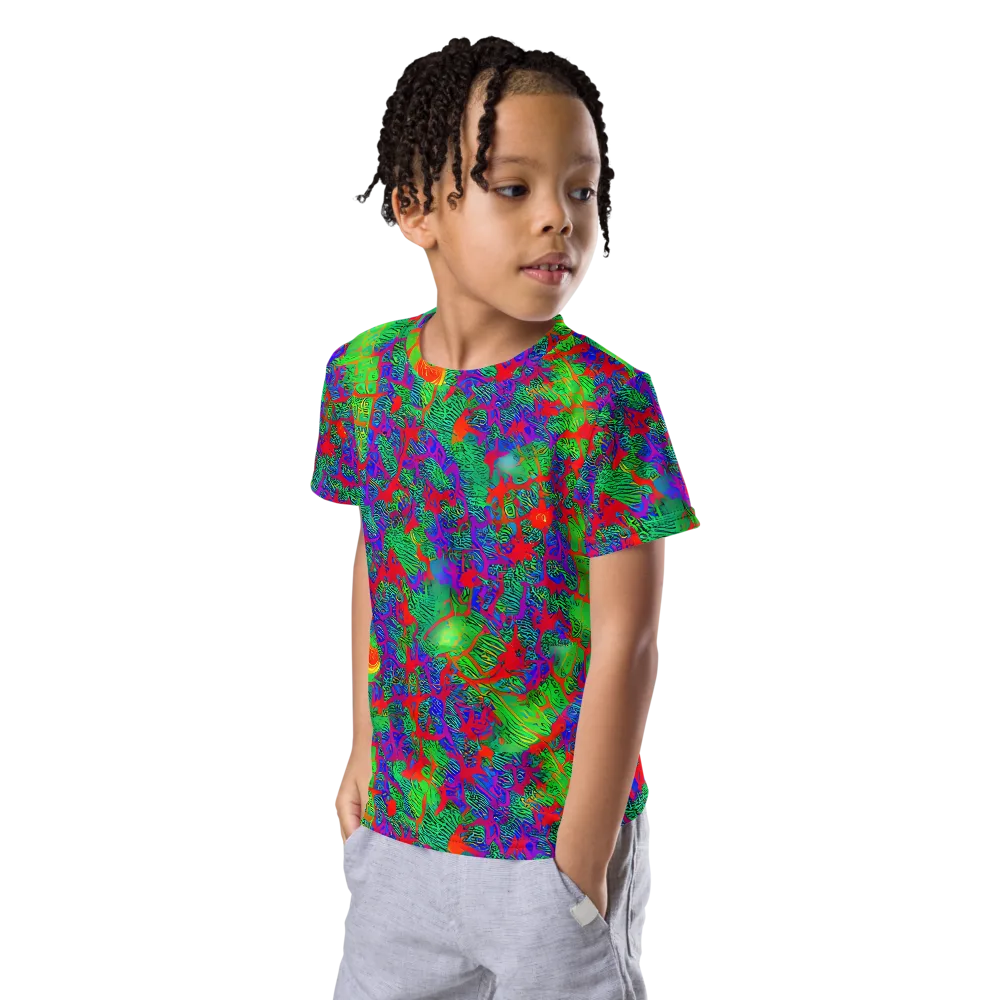 Neon Jungle Static on Kids Crew Neck T-Shirt — Left Front
