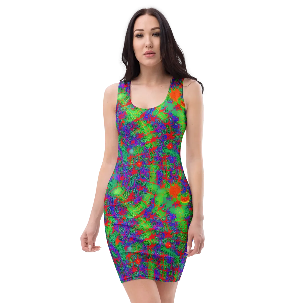Neon Jungle Static on Bodycon Dress — Front