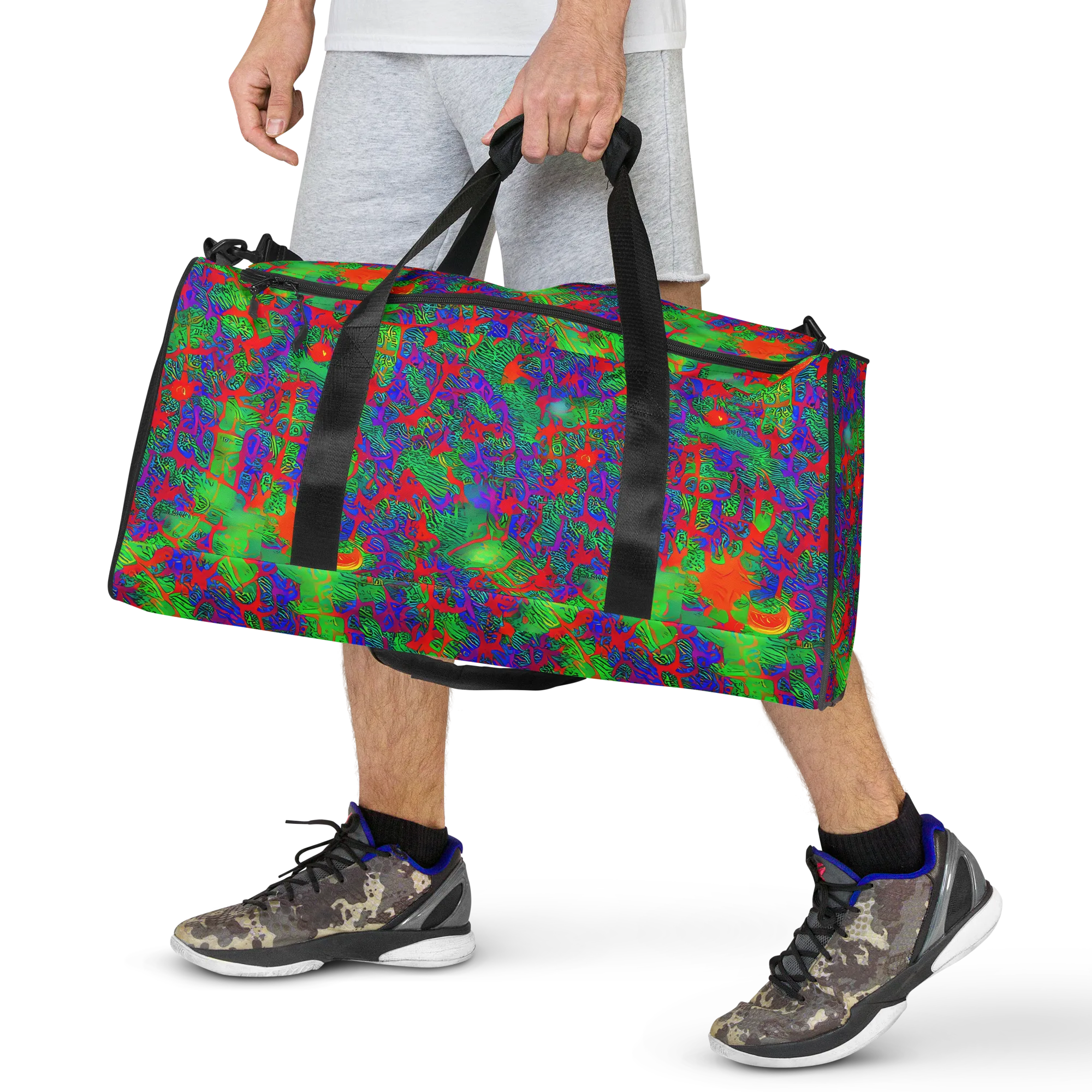 Neon Jungle Static on Duffle Bag — Front