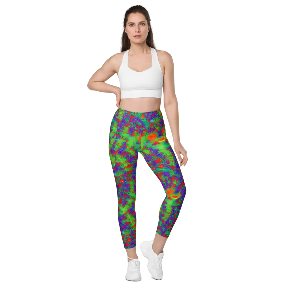 Neon Jungle Static on Leggings with Pockets — Front