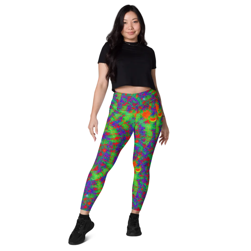 Neon Jungle Static on Leggings with Pockets — Front