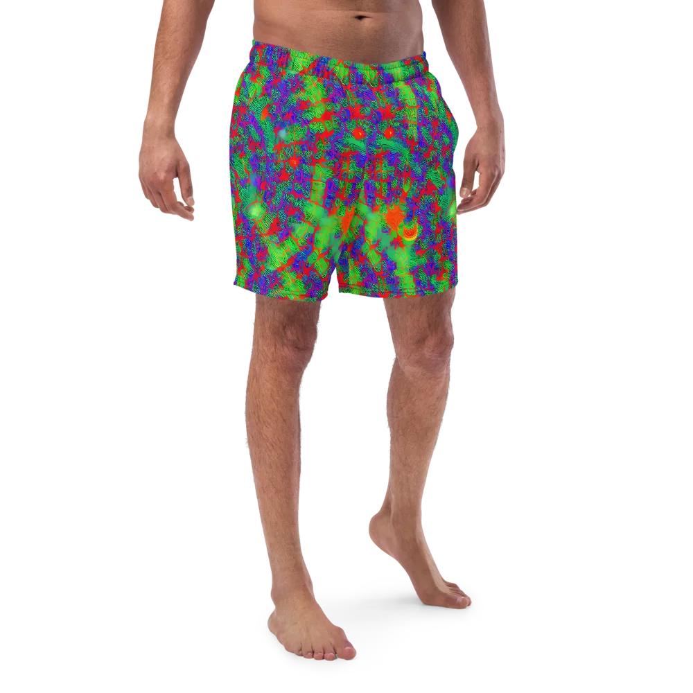 Neon Jungle Static on Swim Trunks — Front