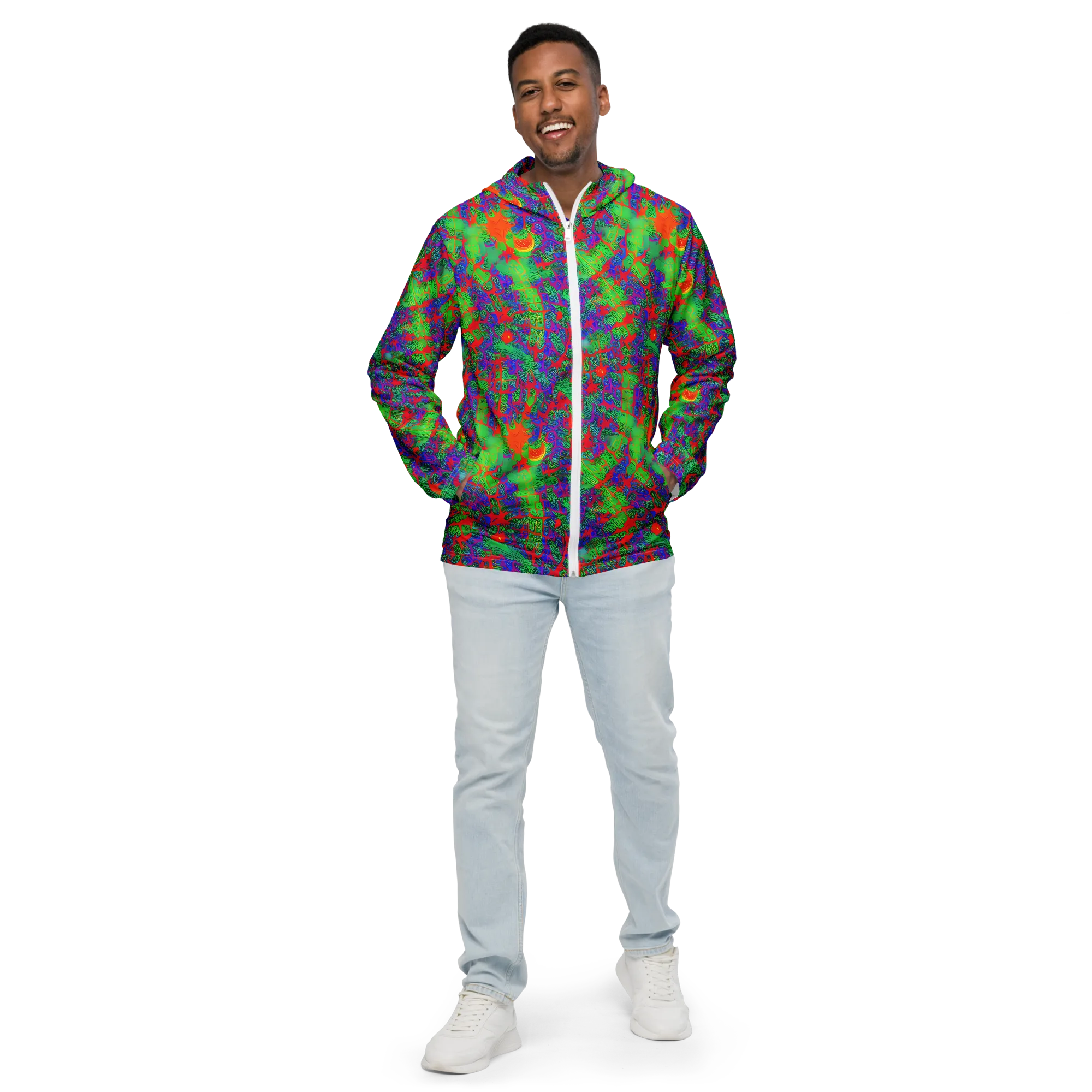 Neon Jungle Static on Men's Windbreaker — Front