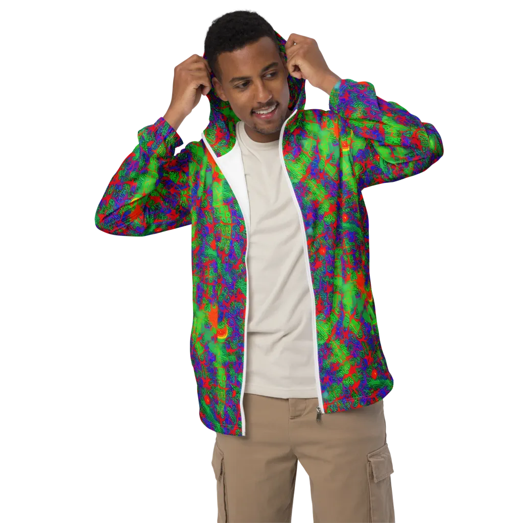 Neon Jungle Static on Men's Windbreaker — Front