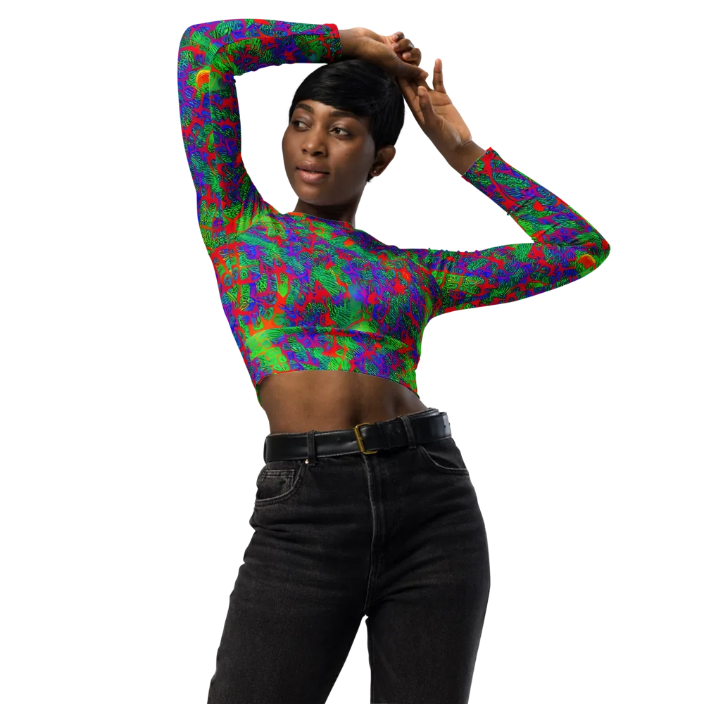 Neon Jungle Static on Long Sleeve Crop Top — Front