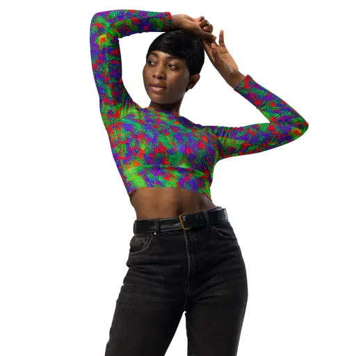 Neon Jungle Static on a Long Sleeve Crop Top