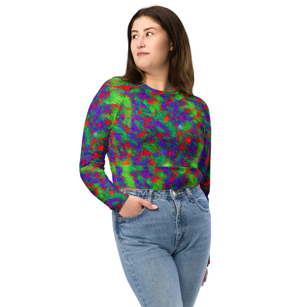 Neon Jungle Static on Long Sleeve Crop Top — Front