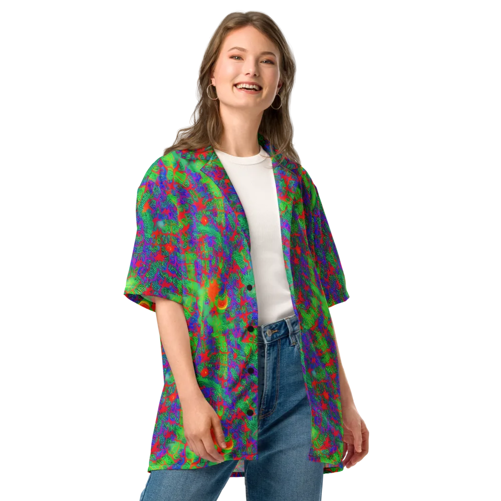 Neon Jungle Static on Button Shirt — Front
