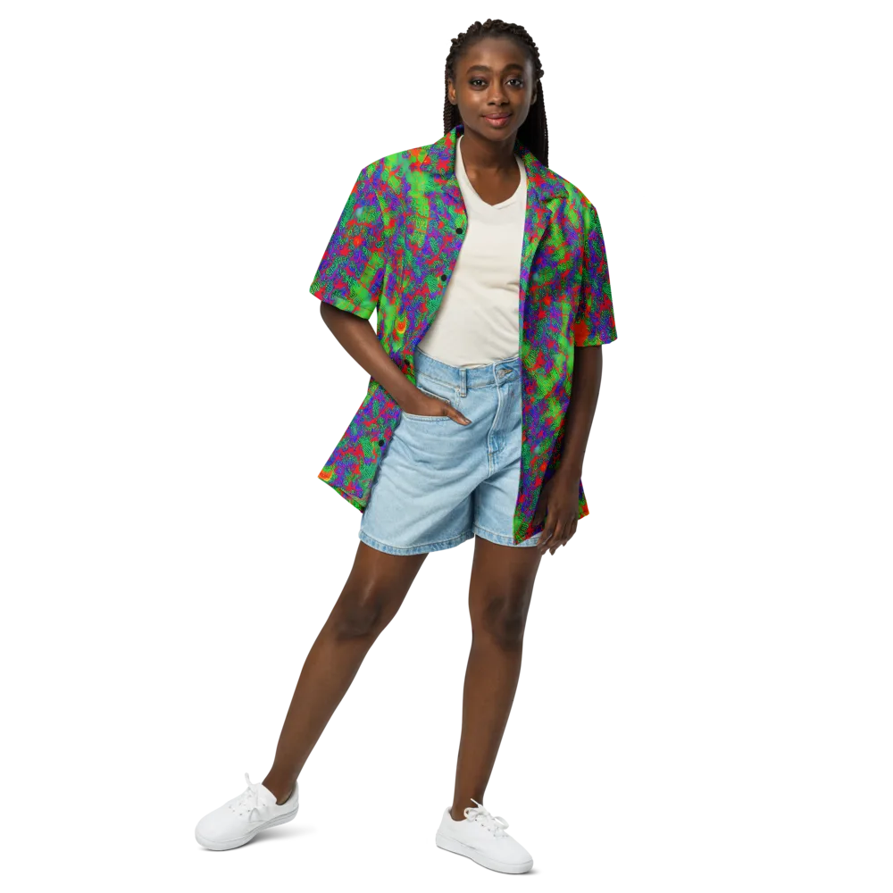 Neon Jungle Static on Button Shirt — Front