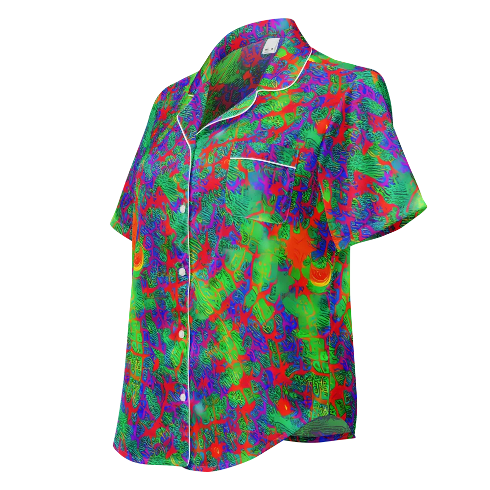 Neon Jungle Static on Women's Short Sleeve Pajama Top — Left Front