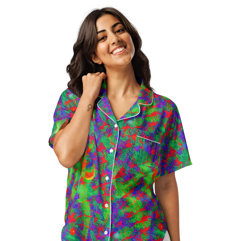 Neon Jungle Static on Women's Short Sleeve Pajama Top — Front