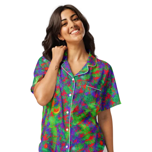Neon Jungle Static on a Women's Short Sleeve Pajama Top