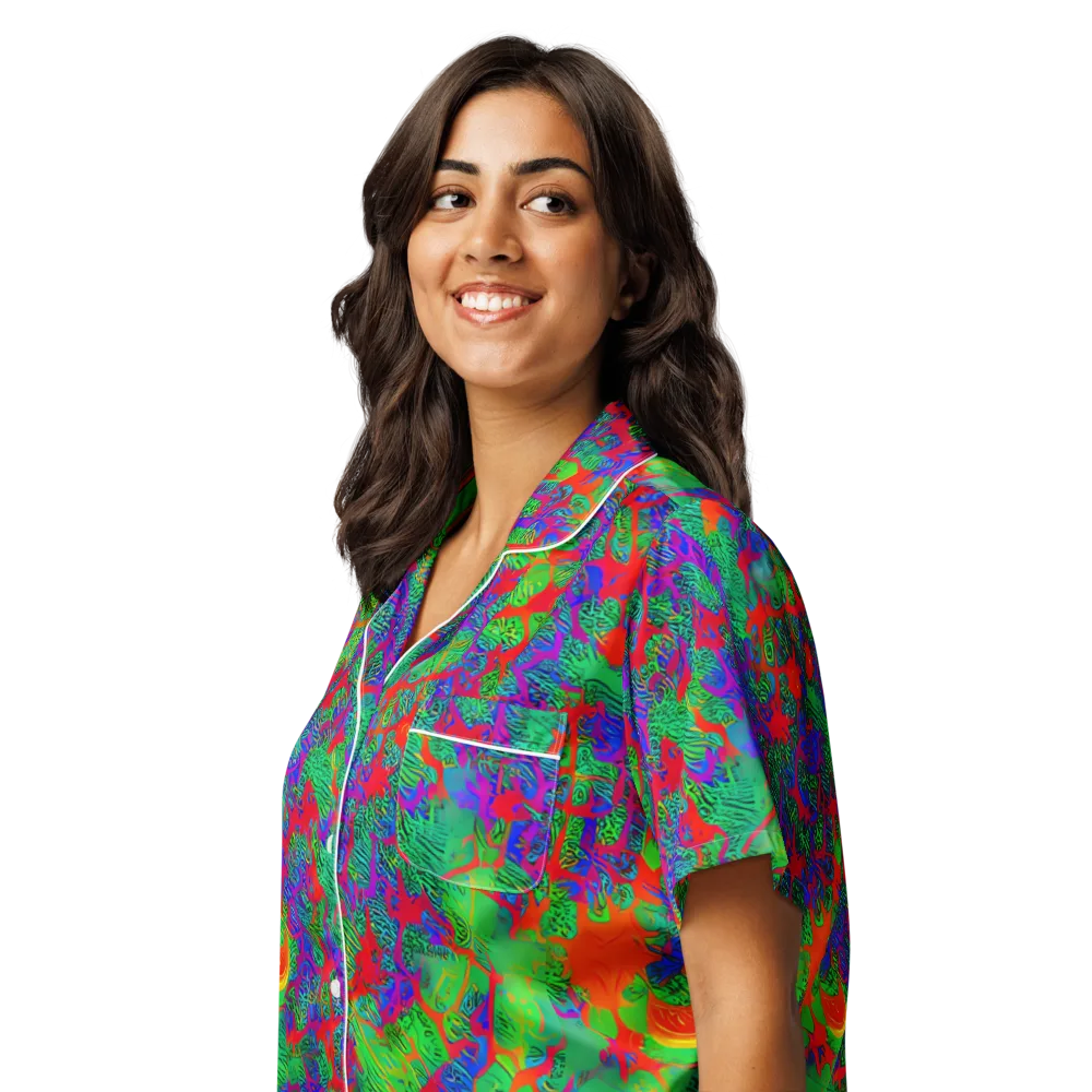 Neon Jungle Static on Women's Short Sleeve Pajama Top — Left Front
