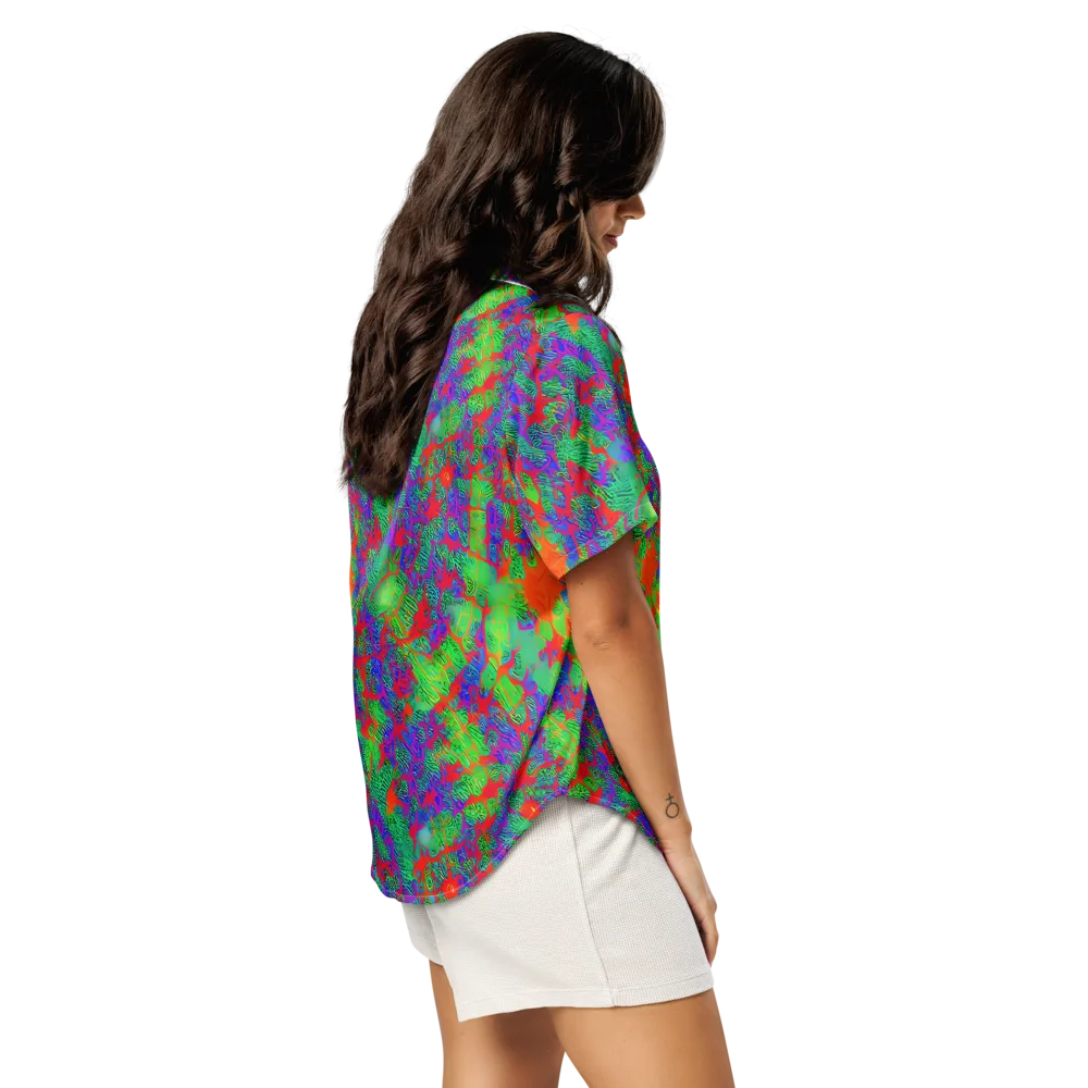 Neon Jungle Static on Women's Short Sleeve Pajama Top — Right Back