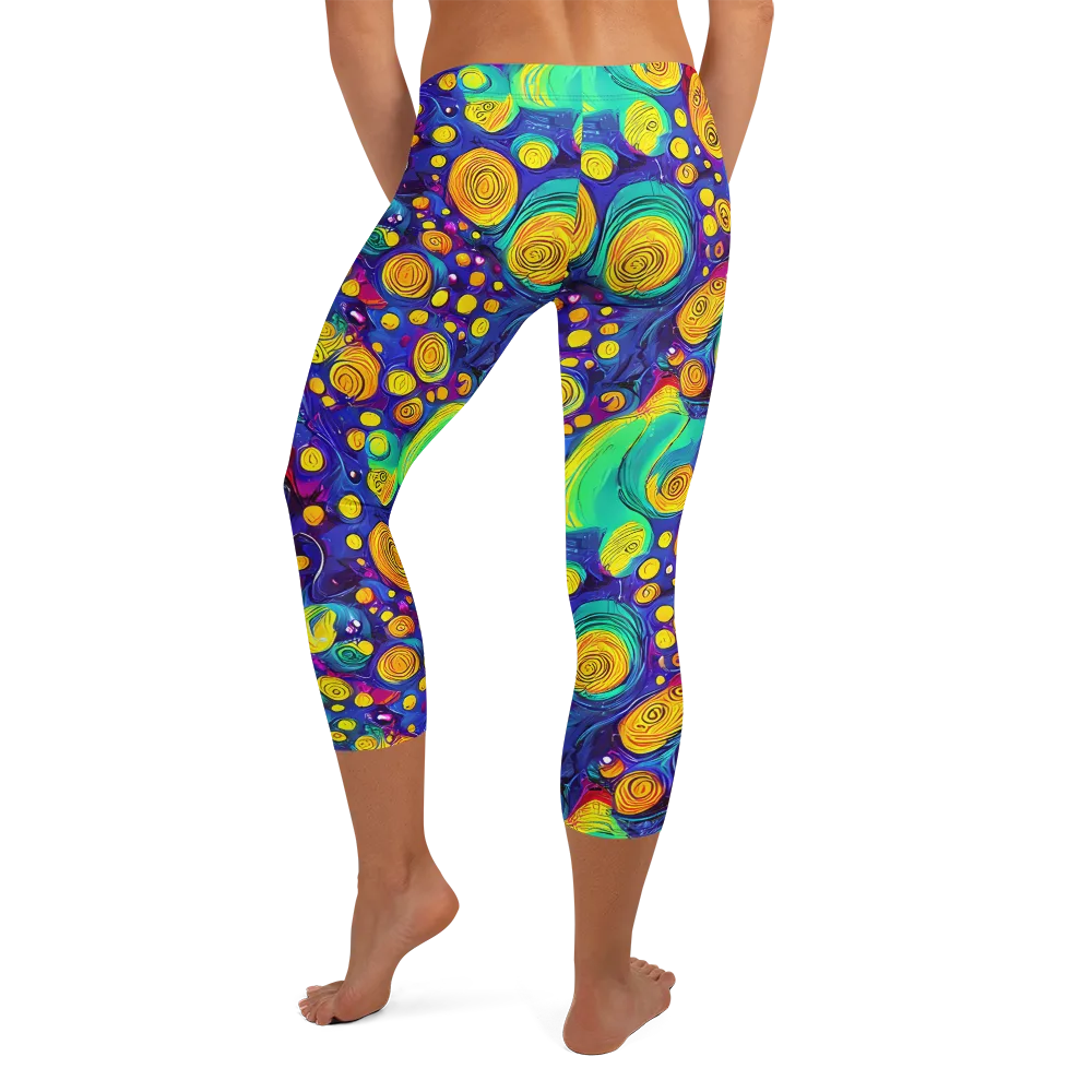 Electric Spiral Garden on Capri Leggings — Back