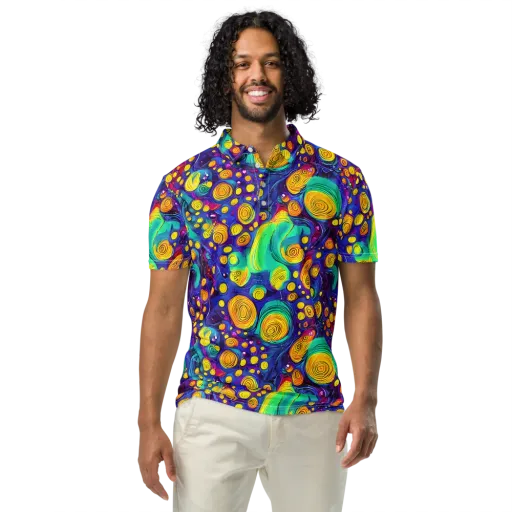 Electric Spiral Garden on a Men's Slim Fit Polo Shirt