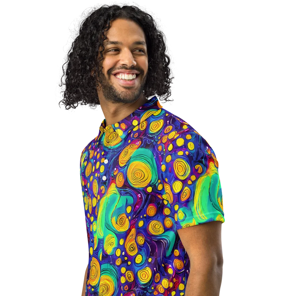 Electric Spiral Garden on Men's Slim Fit Polo Shirt — Left Front