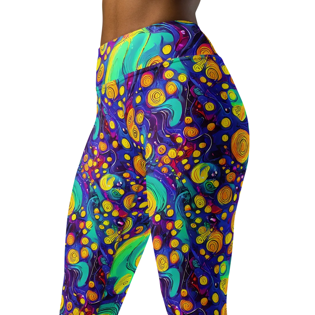 Electric Spiral Garden on Yoga Leggings — Left Front