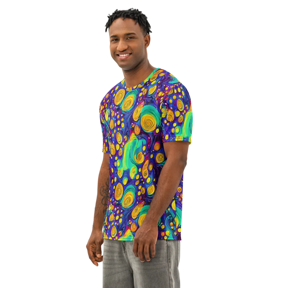 Electric Spiral Garden on Men's Cotton Crew Neck T-Shirt — Left Front
