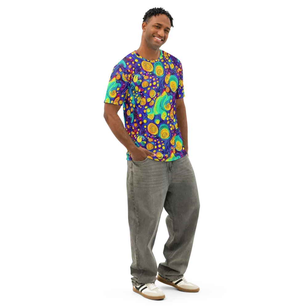 Electric Spiral Garden on Men's Cotton Crew Neck T-Shirt — Right Front