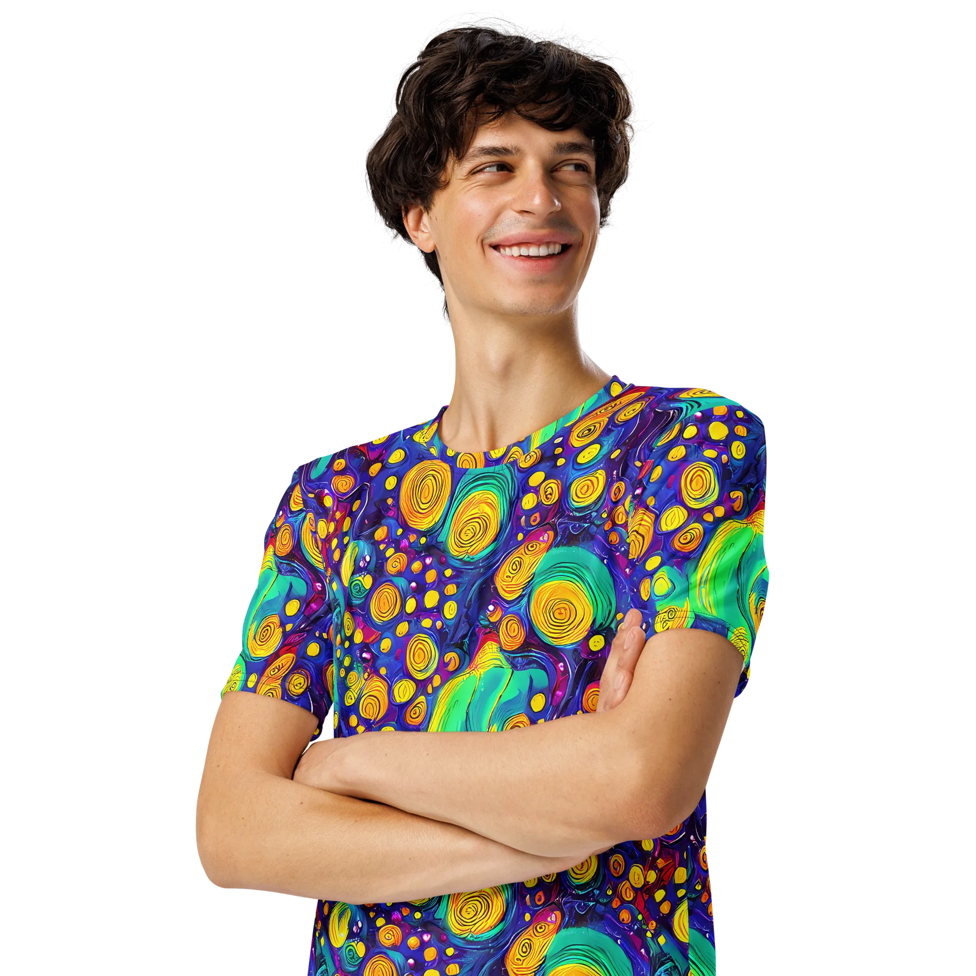 Electric Spiral Garden on Men's Crew Neck T-Shirt — Left Front