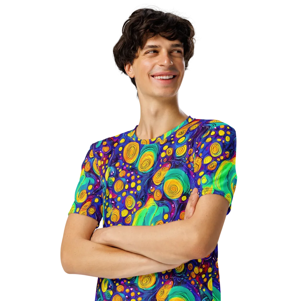 Electric Spiral Garden on Men's Crew Neck T-Shirt — Left Front