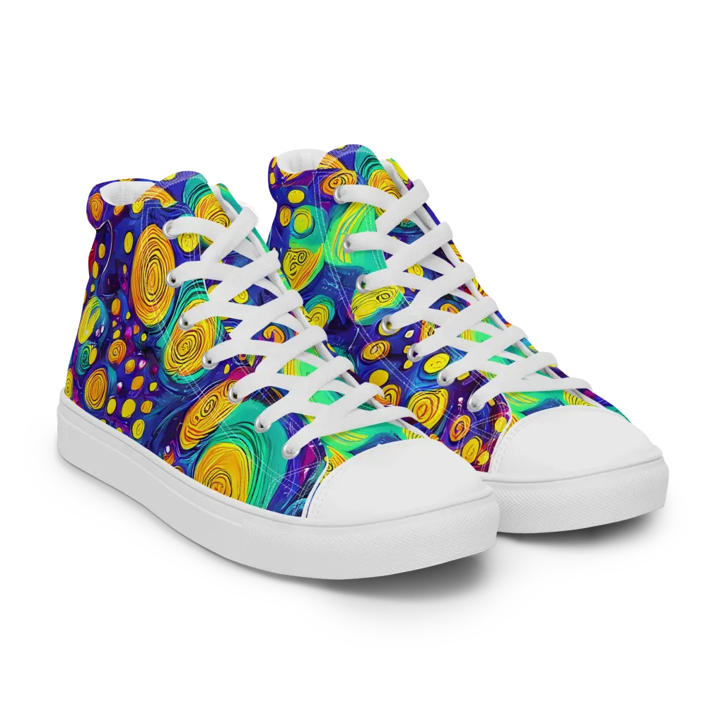 Electric Spiral Garden on Men's High Top Canvas Shoes — Right Front