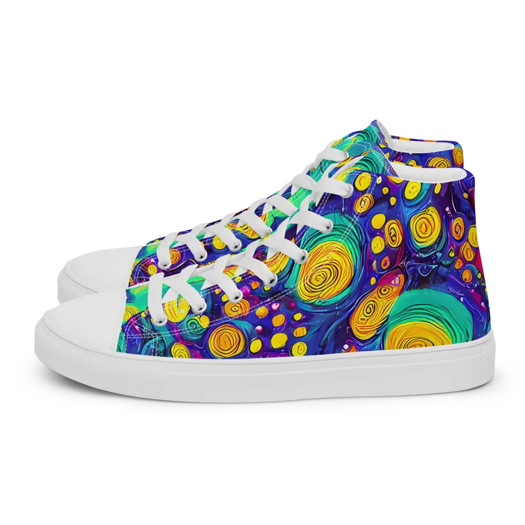 Electric Spiral Garden on Men's High Top Canvas Shoes — Left