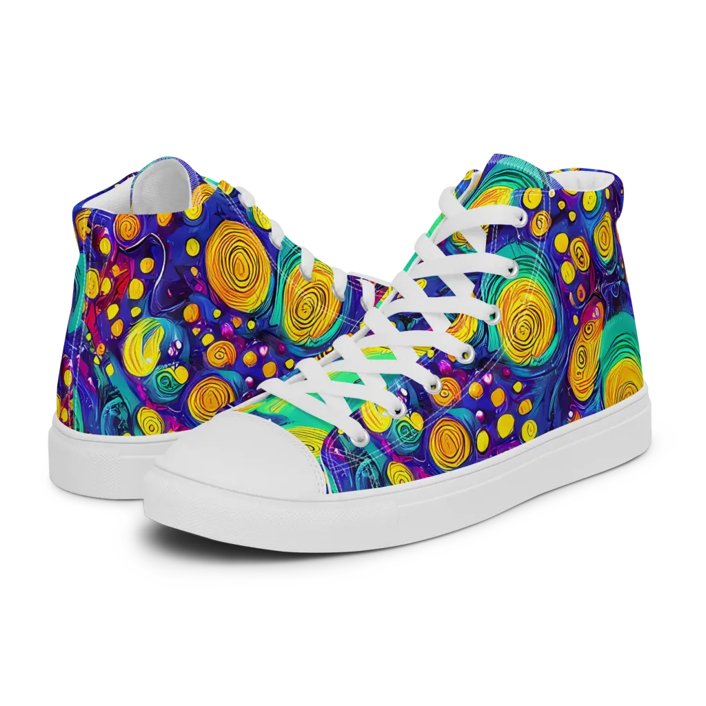 Electric Spiral Garden on Men's High Top Canvas Shoes — Left