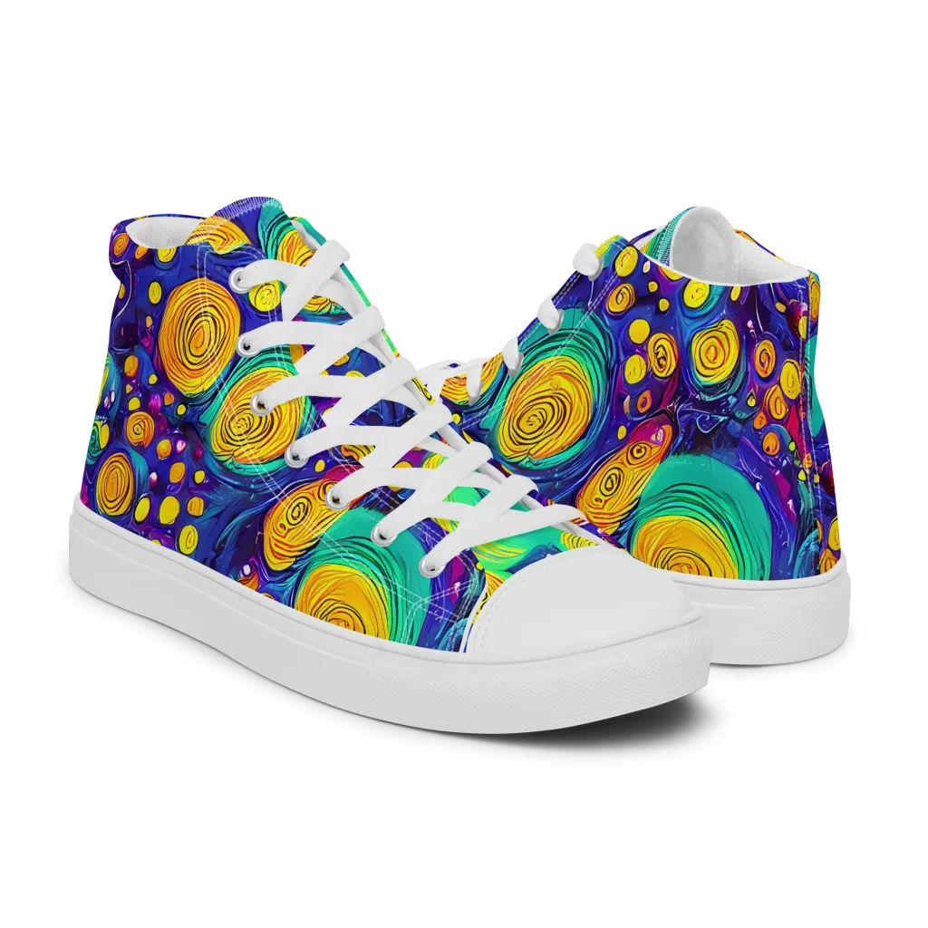 Electric Spiral Garden on Men's High Top Canvas Shoes — Right
