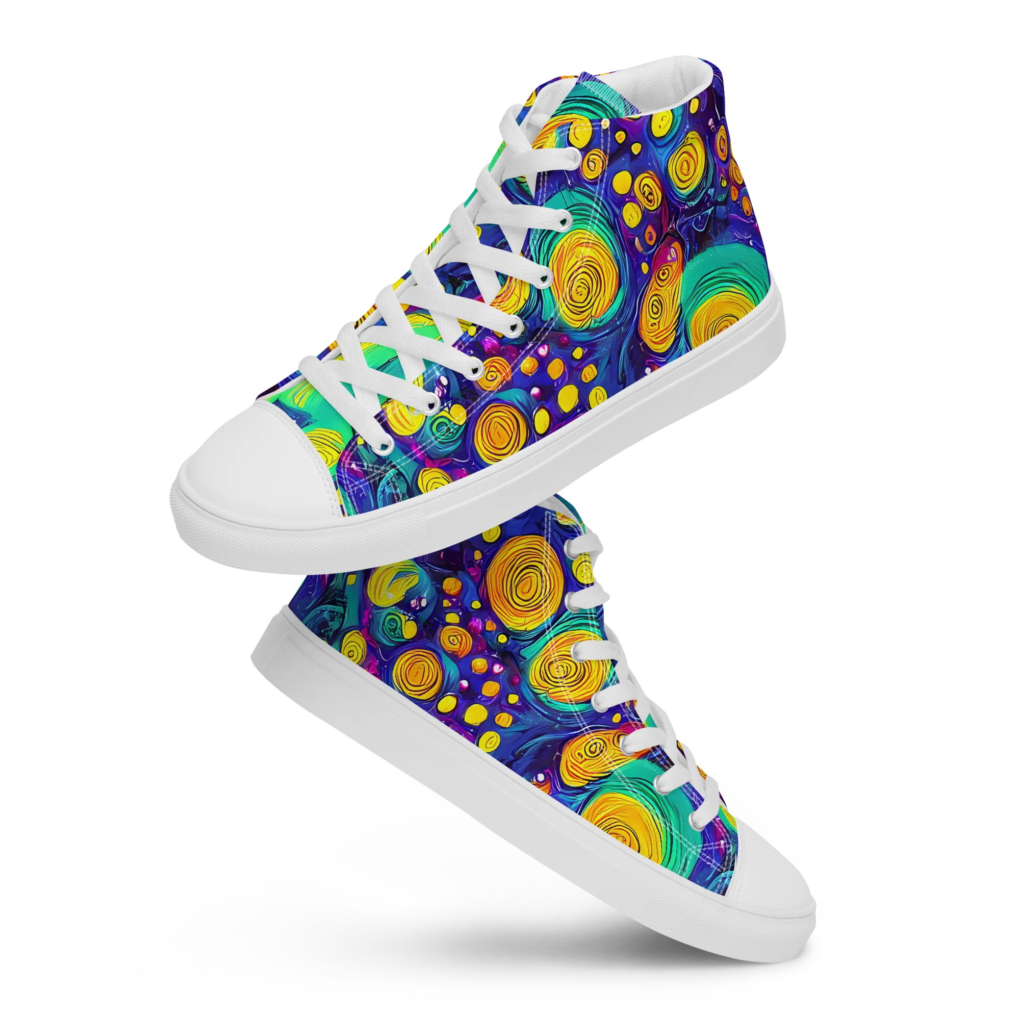 Electric Spiral Garden on Men's High Top Canvas Shoes — Front