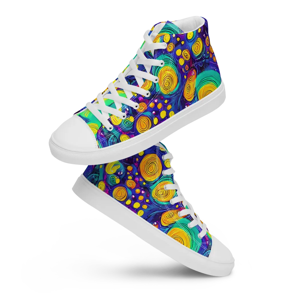 Electric Spiral Garden on Men's High Top Canvas Shoes — Front
