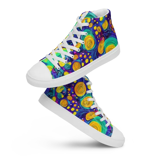 Electric Spiral Garden on a Men's High Top Canvas Shoes