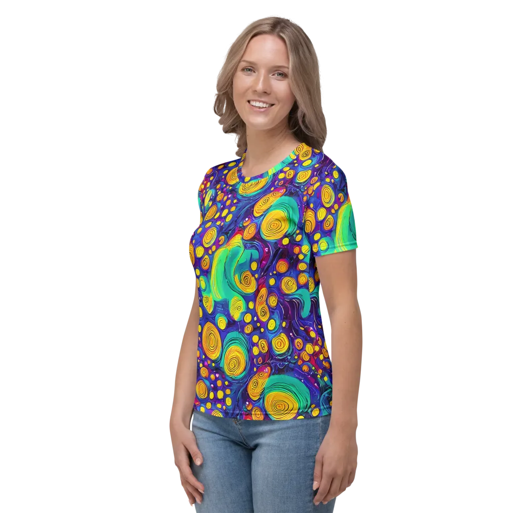 Electric Spiral Garden on Women's Crew Neck T-Shirt — Left